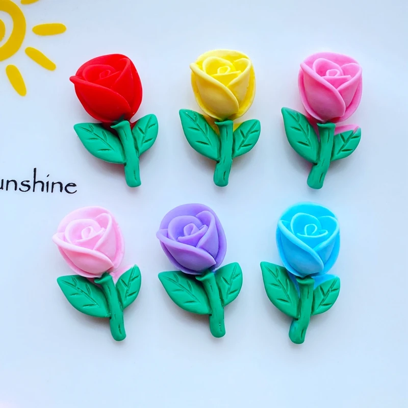 12Pcs New Cute Mini Cartoon Rose / Flower Flat Back Resin Cabochons Hairpin DIY Jewelry Craft Decoration Accessories
