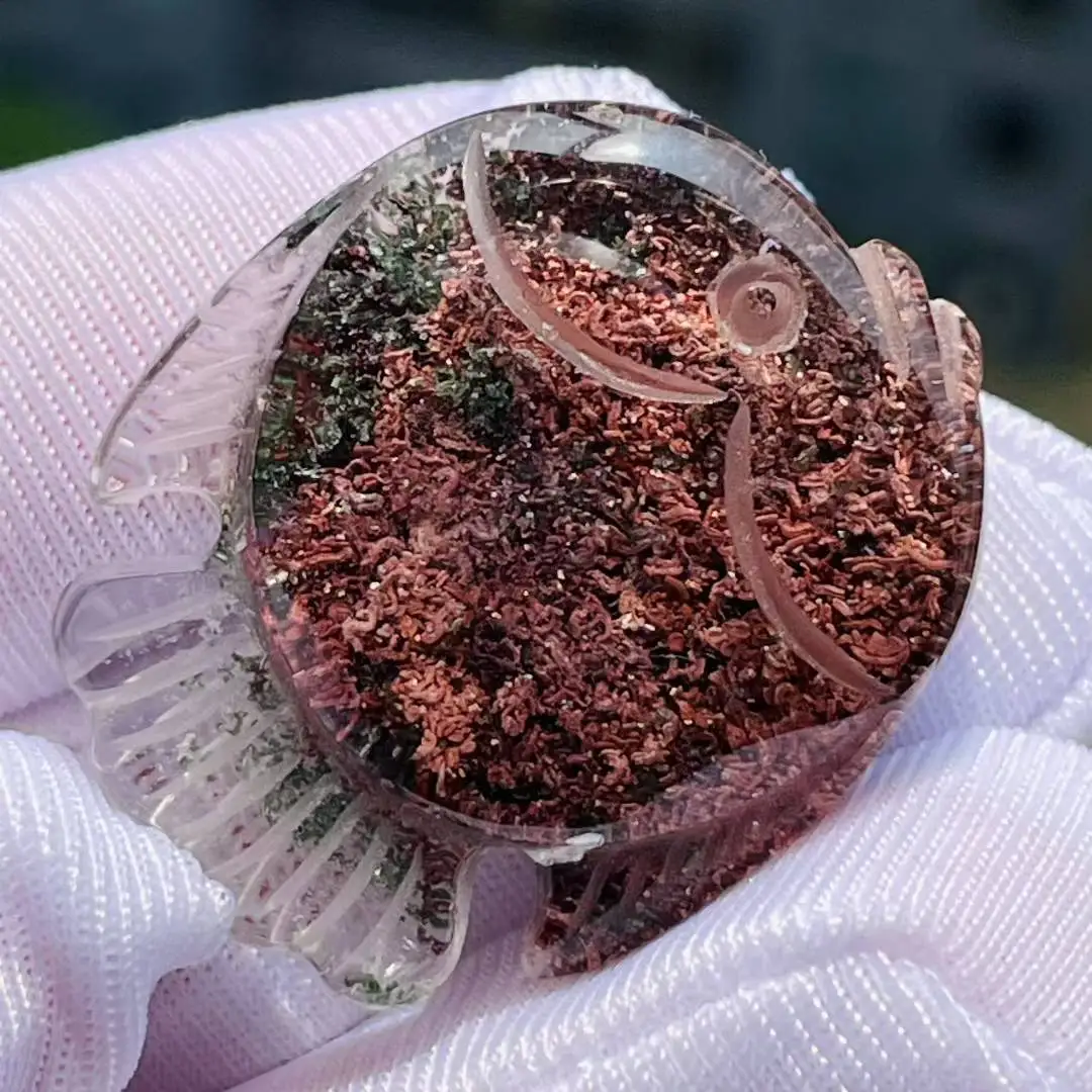 

Natural Red Phantom Quartz Pendant Jewelry Round Women 30*25*11mm Water Drop Necklace Phantom Rare Garden AAAAAA