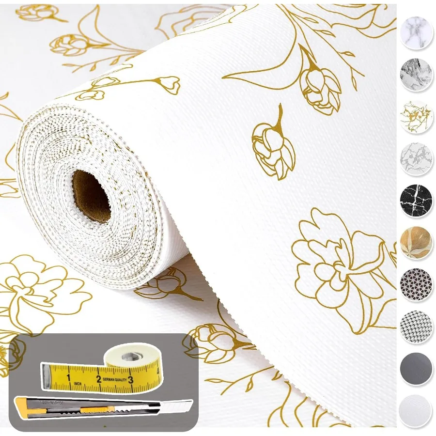 

Shelf Liners for Kitchen Cabinets 12in x 20FT Non Adhesive Drawer Liner Gold Floral Thickened Shelf Liner Paper Strong NonSlip