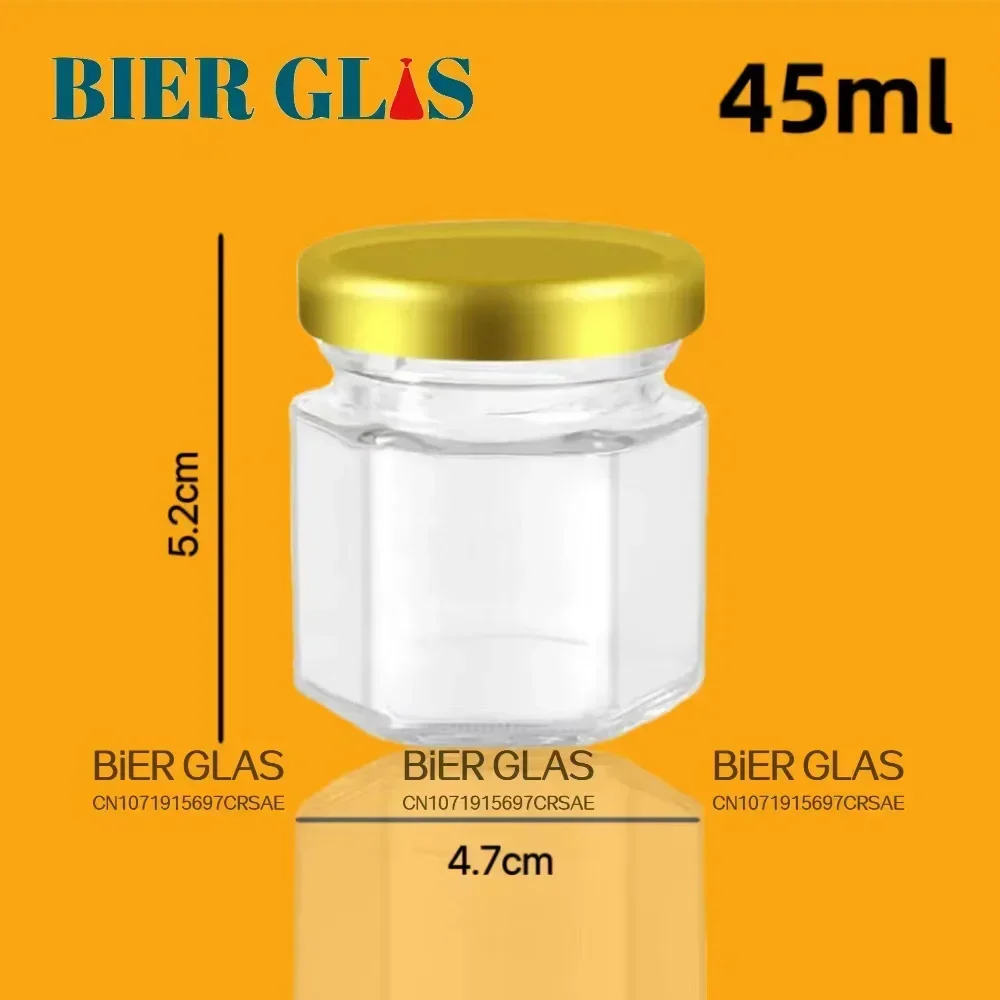 45ml Hexagon Glass Jars Mini Bottle with Lids for Guests Gift Bulk Party Favors Wedding Honey Jam Spice Small Storage Containers