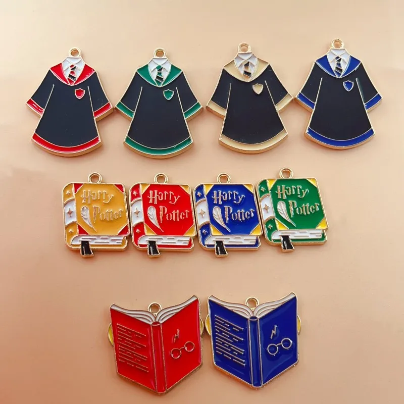 10 pièces alliage dégoulinant charme cartable vêtements pendentif dessin animé école de magie pendentif bricolage porte-clés boucles d'oreilles bijoux accessoires