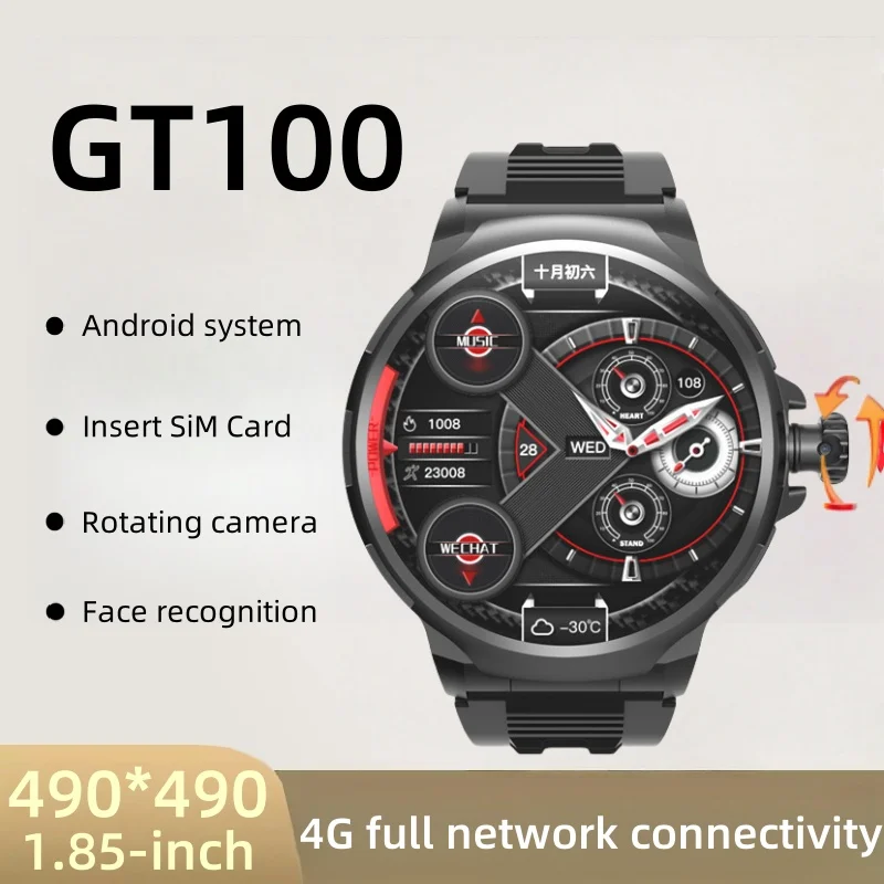 

GT100 новая система Android 9.0 4G, полносетевые умные часы 180 ° телескопическая вращающаяся камера, 1050 мАч, карта SiM, GPS, 1,85-дюймовый HD-экран