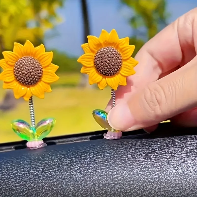 

Cute Nodding Sunflower Car Dashboard Decor Resin Flower Shake Head Ornament For Vehicle Window Edge Interior Accessory