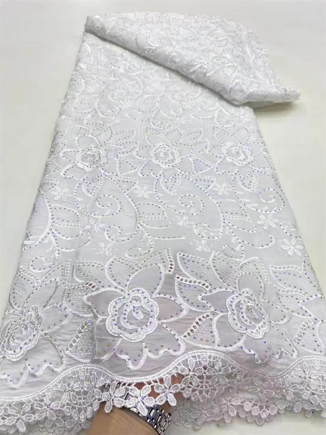 

2025 Nigerian High-Quality Tulle Lace Fabric for Sewing Wedding Party Dress Chiffon Guipure Embroidery Cotton 5Yard