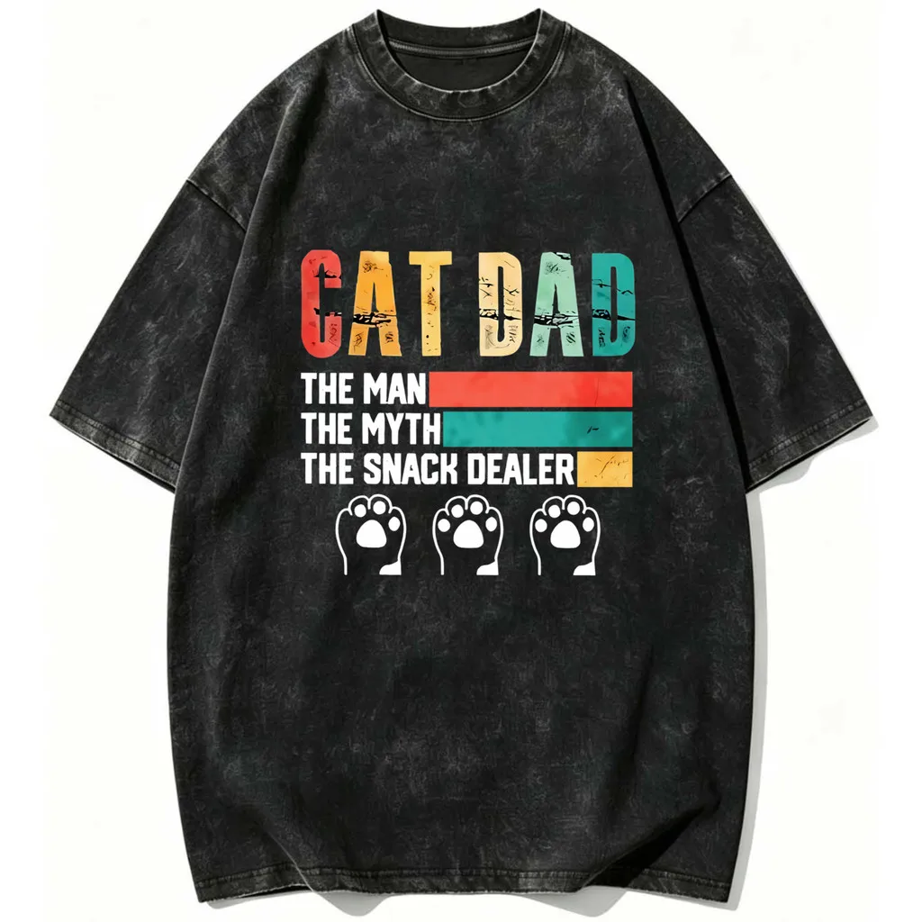 CLOOCL Retro Style Cat Dad The Man The Myth The Snack Dealer Printed TShirts Vintage Distressed Short Sleeve Shirts Summer Tees