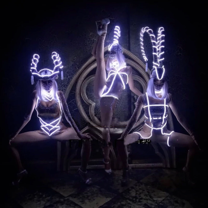 Led Horn Headdress Cosplay Gogo Glowing Performance Server Custom Nightclub Bar Jungle Party High-end DS Party Girl Women Cloth