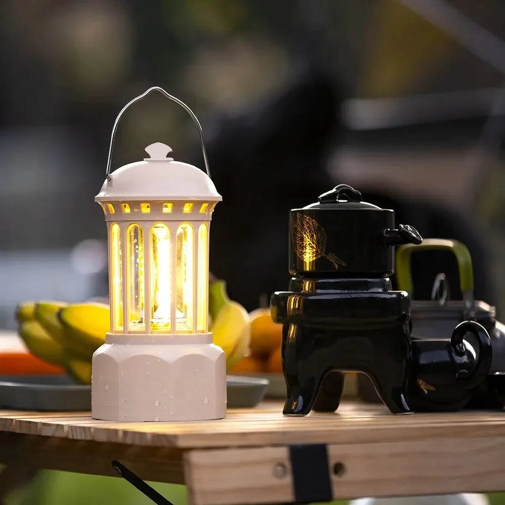 European Roman Pillar Vintage Camping Lantern Flashlight Rechargeable Lamp With Hook Warm White Light For Camping, Exploring image 3