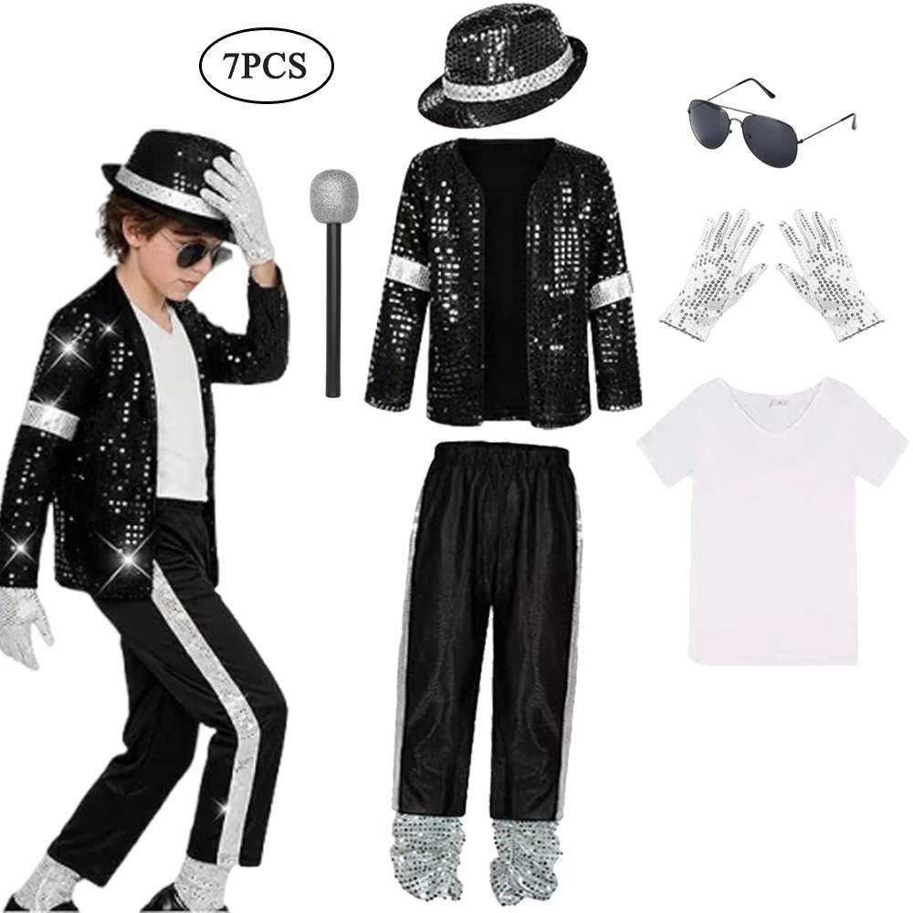 Kinder Halloween Cosplay Superstar Sänger Michael Jackson Kleidung Tanz-Performance Kinderkostüm Jungen Mädchen Outfits