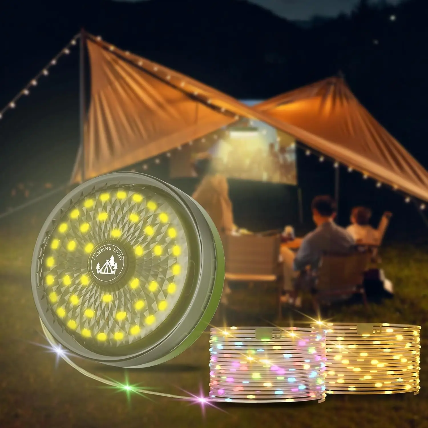 Camping String Lights, Retractable Camping String Fairy Lights Lanterns 10 M with 14 Lighting Modes, 4000 mAh USB Rechargeable