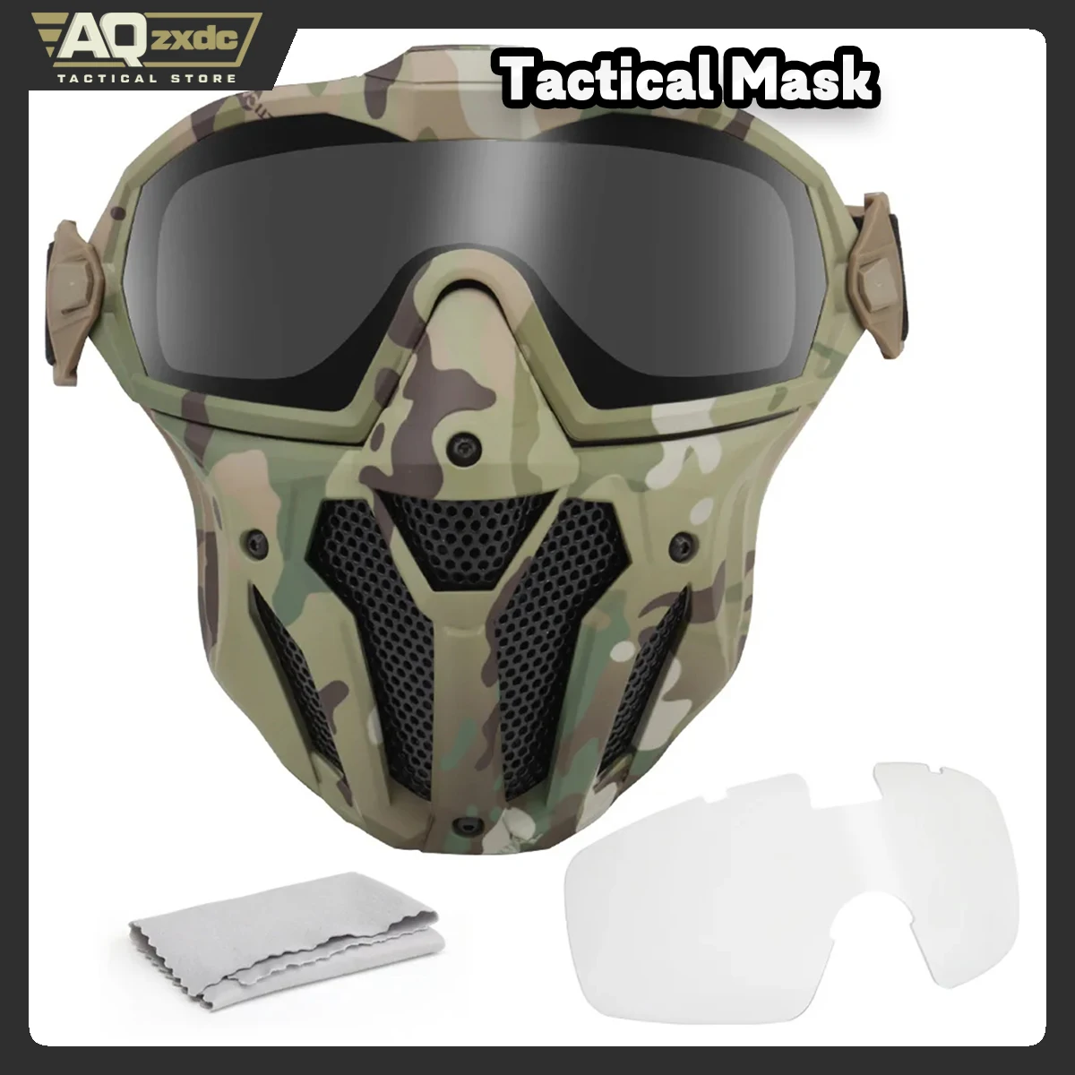 

AQzxdc Tactical Airsoft Paintball Face Mask With Fan Breathable Anti-fog Full Face Mask Hunting Shooting Militar Protective Mask