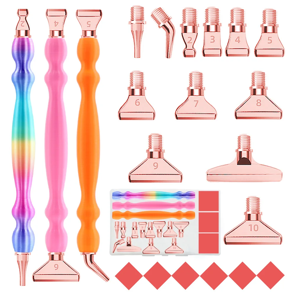 

5D DIY Набор алмазных ручек Инструмент для алмазной живописи Точечная дрель Ручка с резьбой Многофункциональная 12 металлических насадок для ручек и глина