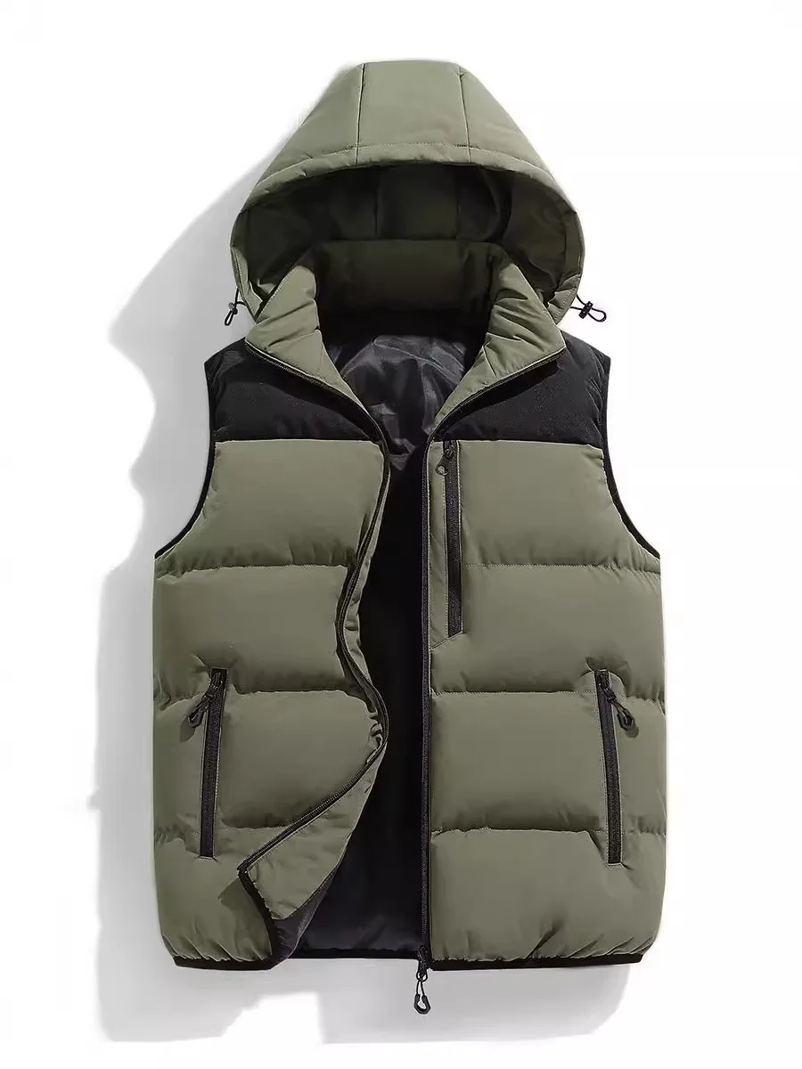 Men's warm thick cotton waistcoat new multi-pocket waterproof outdoor hooded waistcoat can be removed cap coat bread vest