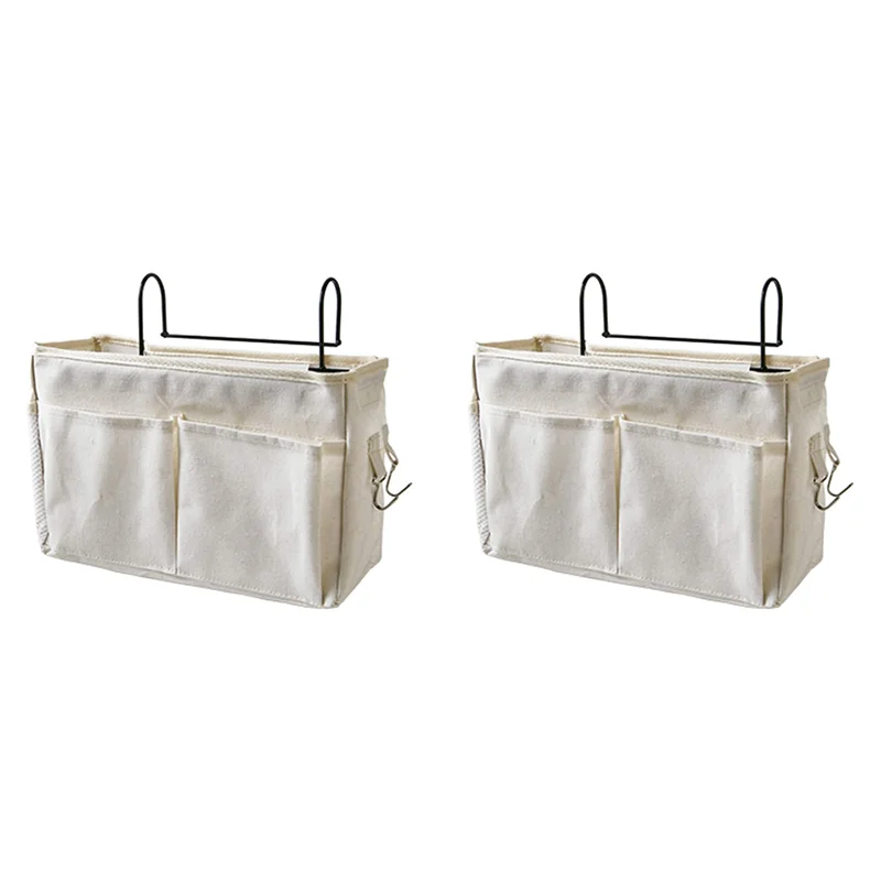 ABUI-2X Wisząca Kieszeń do Przechowywania przy Łóżku Organizer na Półkę na Zagłówek Łóżka, Łóżka Piętrowe, Akademie, Biały