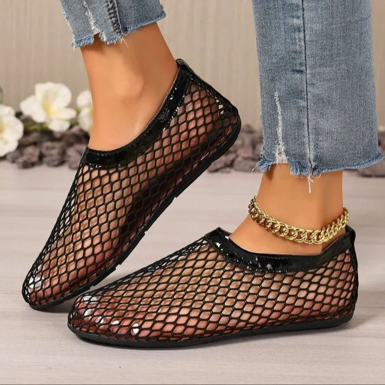 

Женские туфли без каблука 2026: модные повседневные дышащие сетчатые туфли-балетки с острым носком, однотонные, из искусственной кожи, для работы в помещении