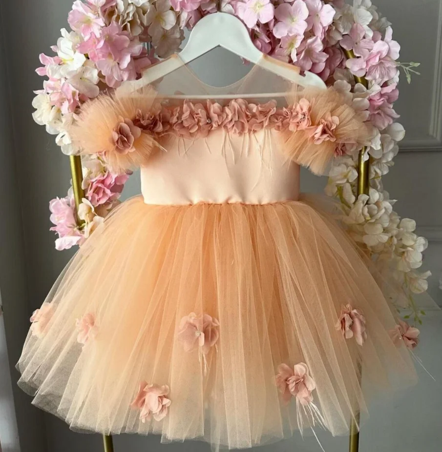 

New Real Baby Girls Birthday and Wedding Girl Gowns Princess Tutu Outfit Gift for Christmas Flower Girl Dress