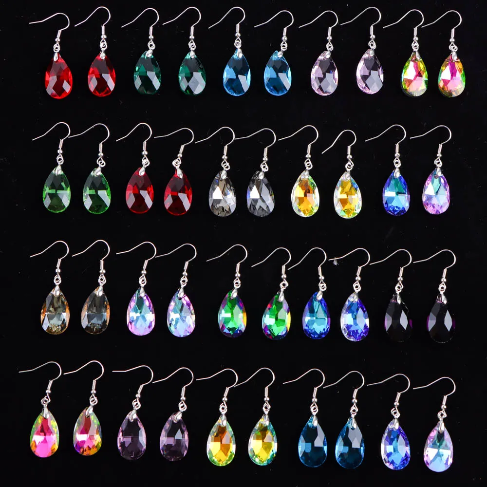 

10Pairs/Lot Elegant Women's Colorful Rhinestone Earrings Fashion Water Drop Maple Leaf Pendant Jewelry Accessories Party Gift
