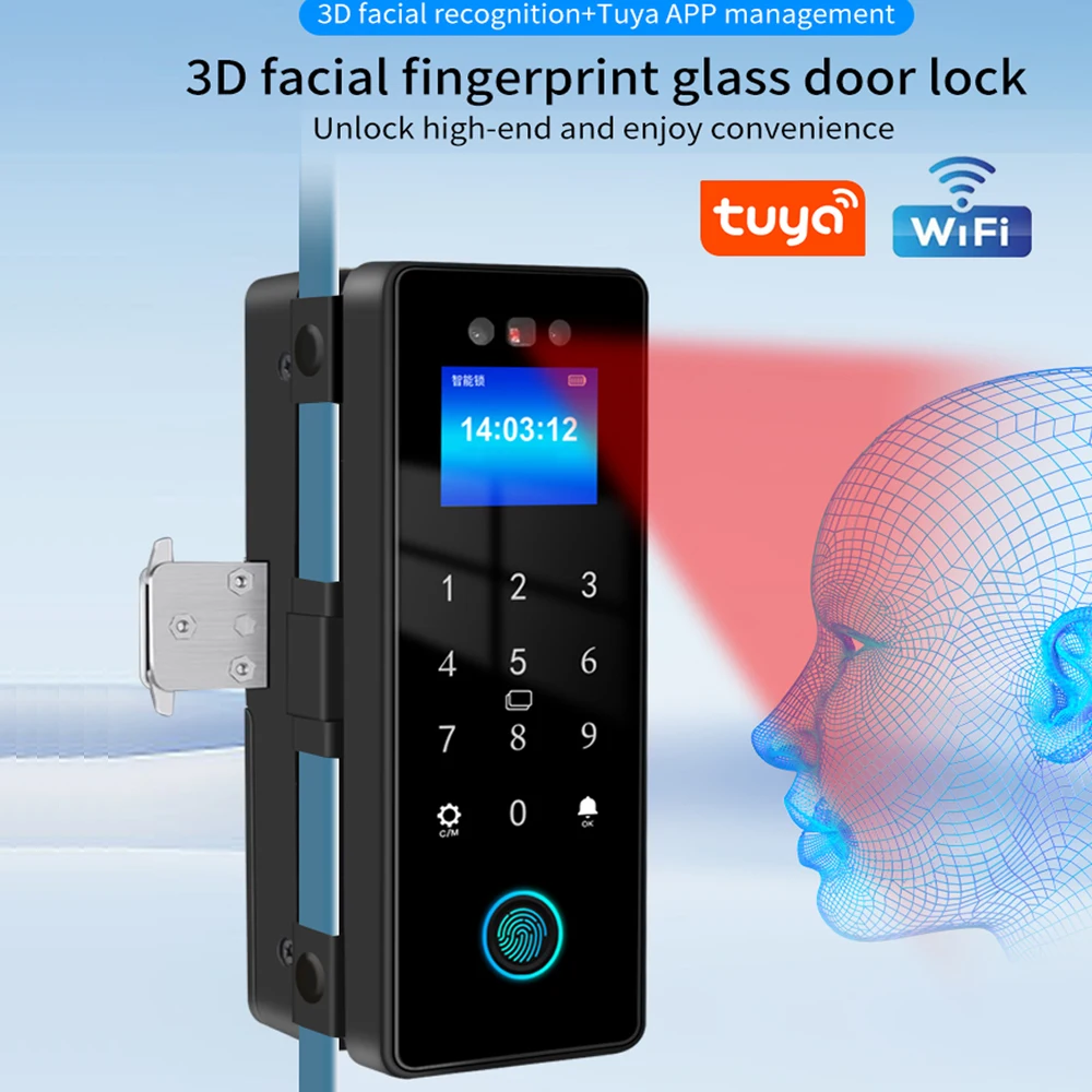 

3D Face Recognition Smart Lock Tuya APP WIFI Infrared Sensor Biometric Electronic Fingerprint Unlock Glass Door Lock Office Door