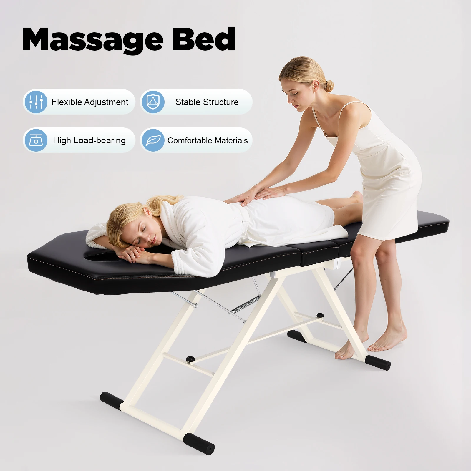 BYMAOCAR 3-Zonen-Klappmassagetisch, Massagebett mit rutschfesten Polstern, klappbares Kosmetikbett im SPA-Salon für Schönheitssalons, Häuser