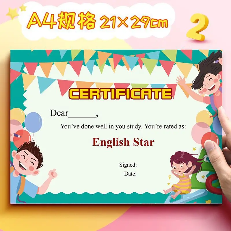 50sheets English star primary school students certificate a4 children's commendation letter honor certificate kindergarten