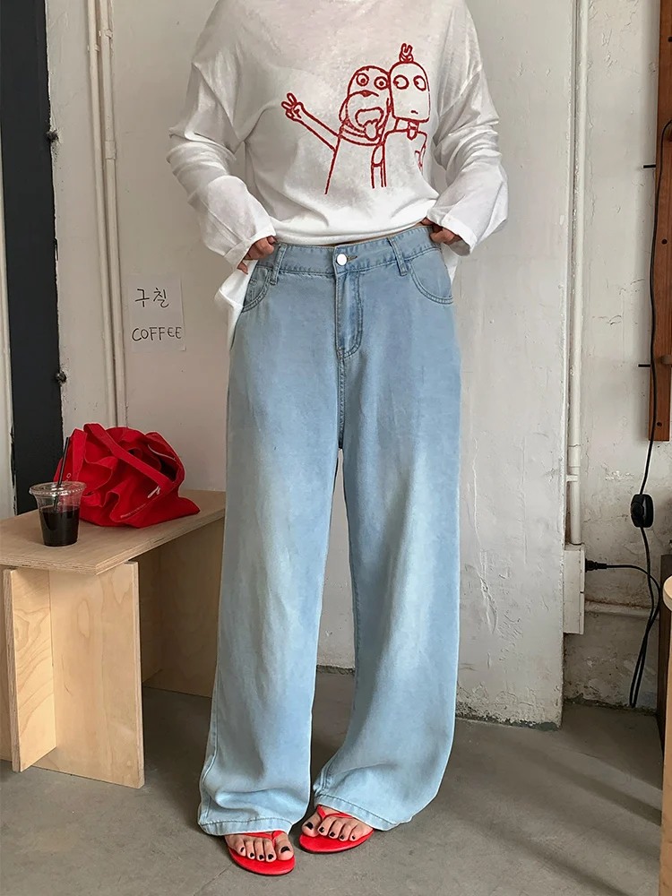 

Lin Da Hui Wide Leg Jeans Women's Summer Thin Large Size Casual Versatile Drapey High Waist Long Pants plus Size Faion