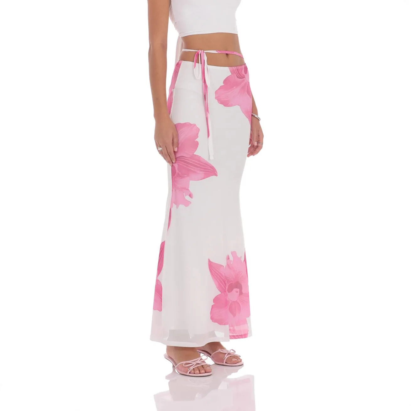 

Женская одежда, европейские и американские знаменитости, летняя высококачественная газовая печать, нишевая двухслойная драпированная юбка на шнуровке.