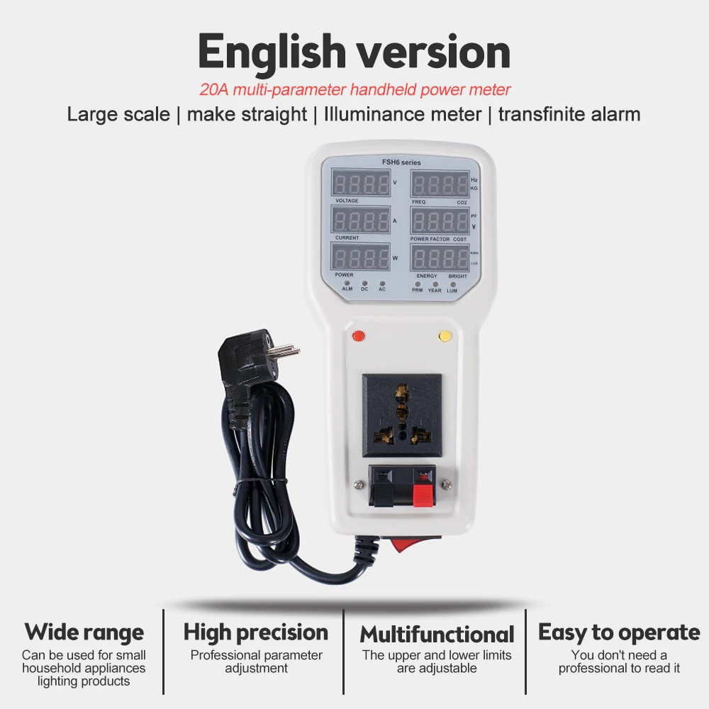 AC75-265V 45-65Hz Handheld High Precision Power Meter 5000W Supports Alarm Indication For Small Appliance Lighting Products