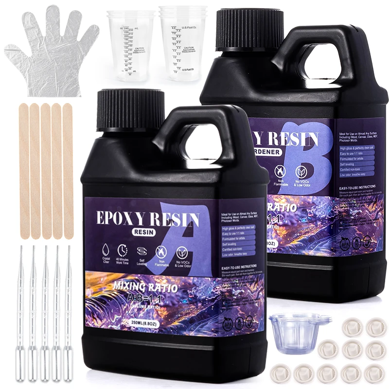 Easy Mix 1:1 Epoxy Resin Kit Crystal Clear-Not Yellowing No Bubble Self Leveling Casting & Coating Resin for DIY Jewelry Making