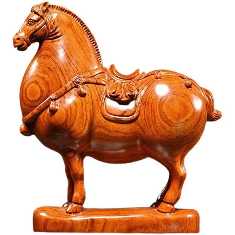 1Pcs High-grade Wood Carved Horse Ornaments Solid Wood Cute Horse Desk Ornaments Crafts Home Décor Housewarming Gifts