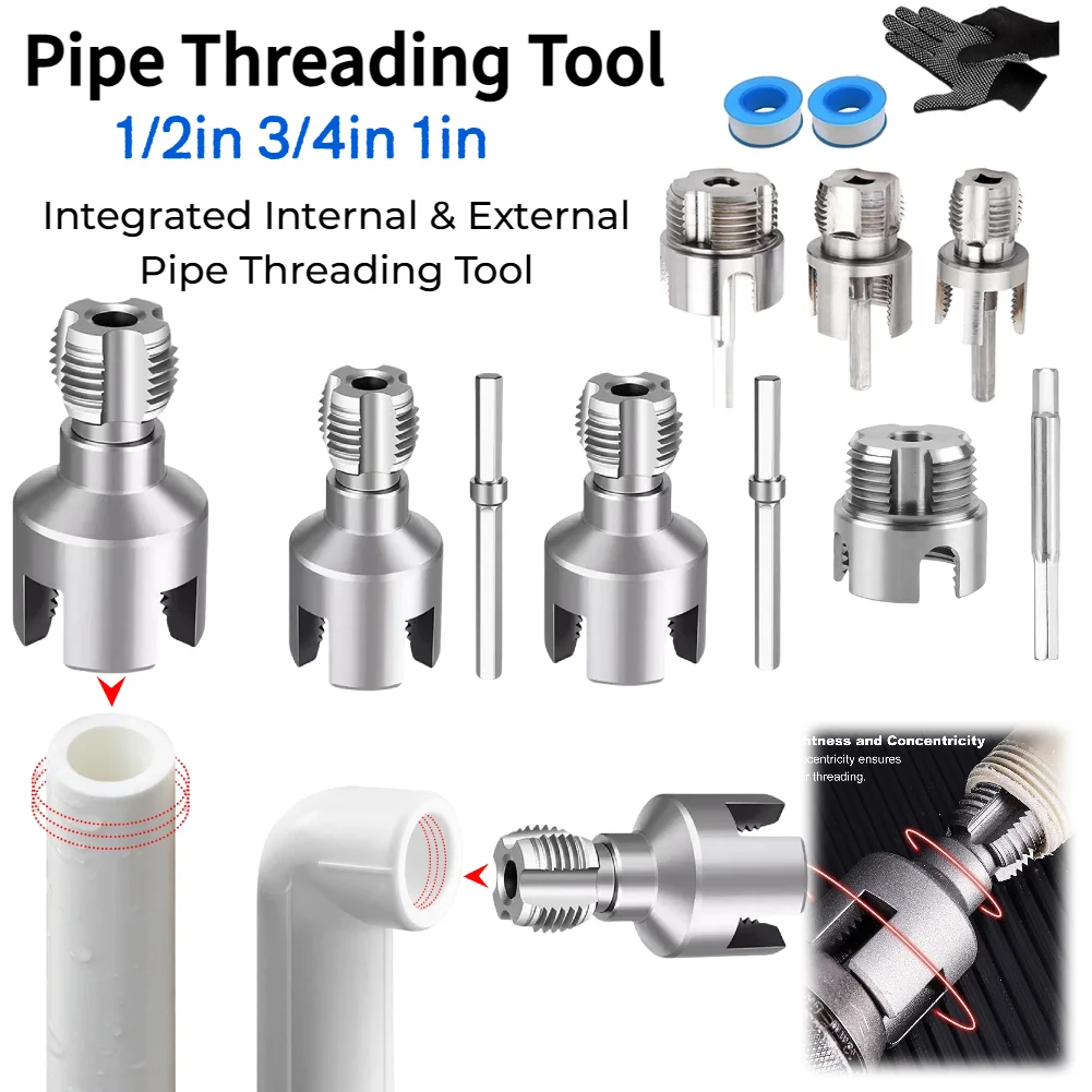 

Integrated PVC/Plastic Pipe Threading Tool Kit 1/2" 3/4" 1" Dual-Function Drill Male & Female Threads for PVC PPR MPP Pipes