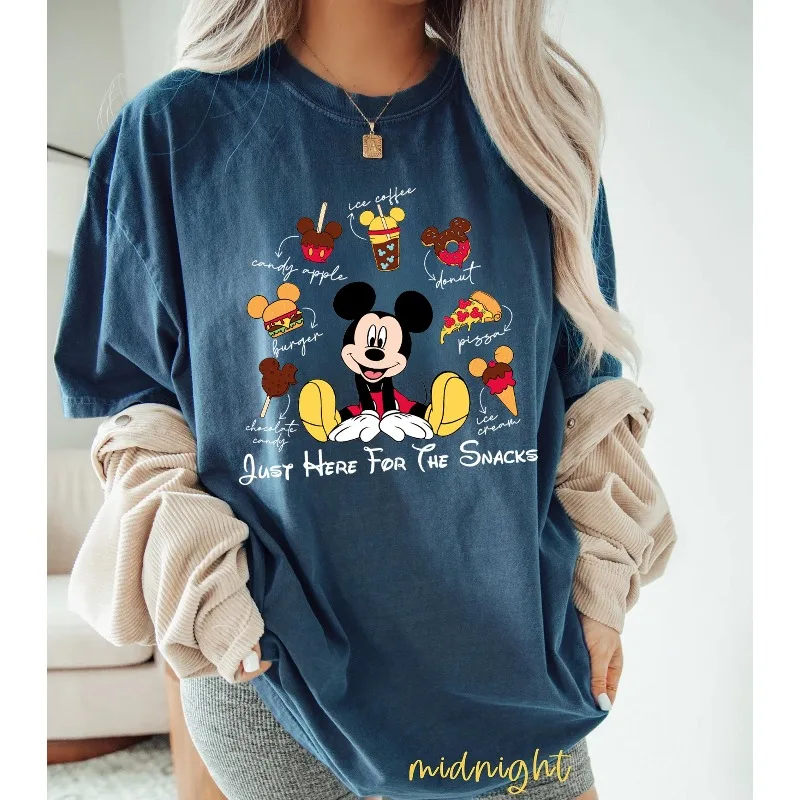 تي شيرت خاص للوجبات الخفيفة ميكي ديزني وجبة خفيفة تي شيرت WDW للسفر العائلي تي شيرت قطني للزوجين طبقات أساسية لجميع المواسم #3