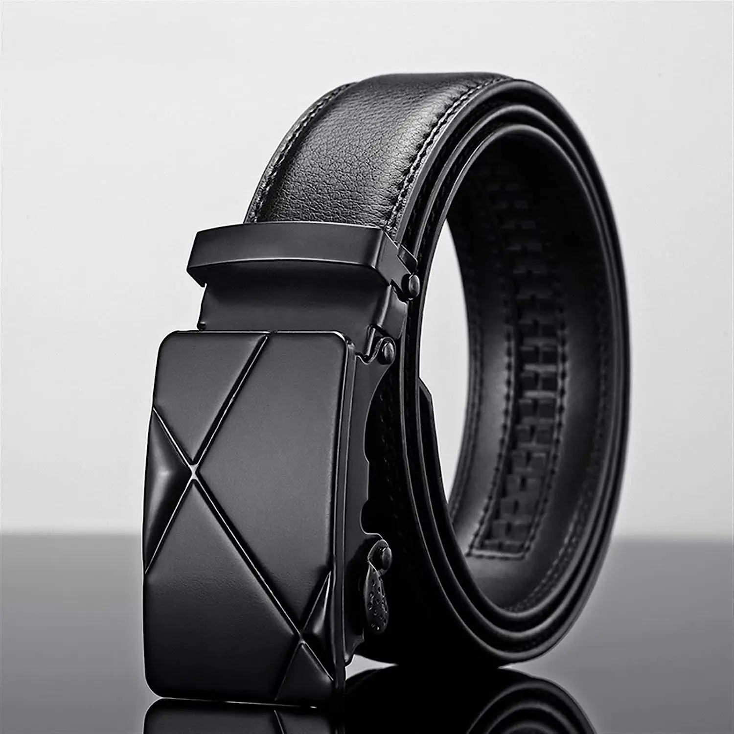 Men Pu Leather Belt Metal Automatic Buckle Brand High Quality Luxury Belts for Men Famous Work Business Black PU Strap