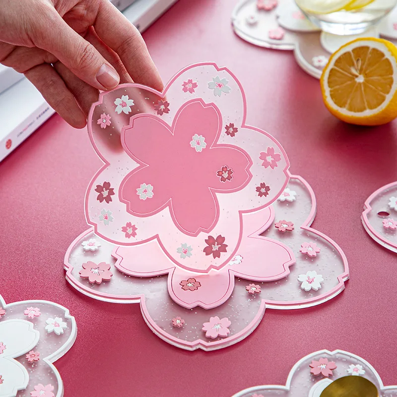 

Cherry Blossom Coffee Cup Coaster Heat Insulation Table Mat for Tea Milk Mug Home Decors Office placemats For Table Gift
