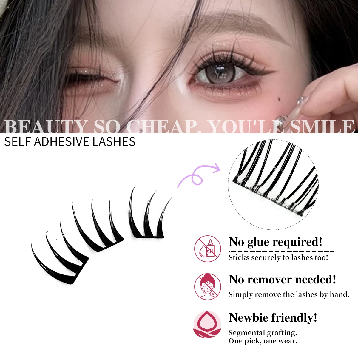 Segmented Lashes Cluster Ultra-thin Sheet Series False Eyelashes Zero Touch Feeling Liquid Bond Eyelashes Glue-free Lashes Girls