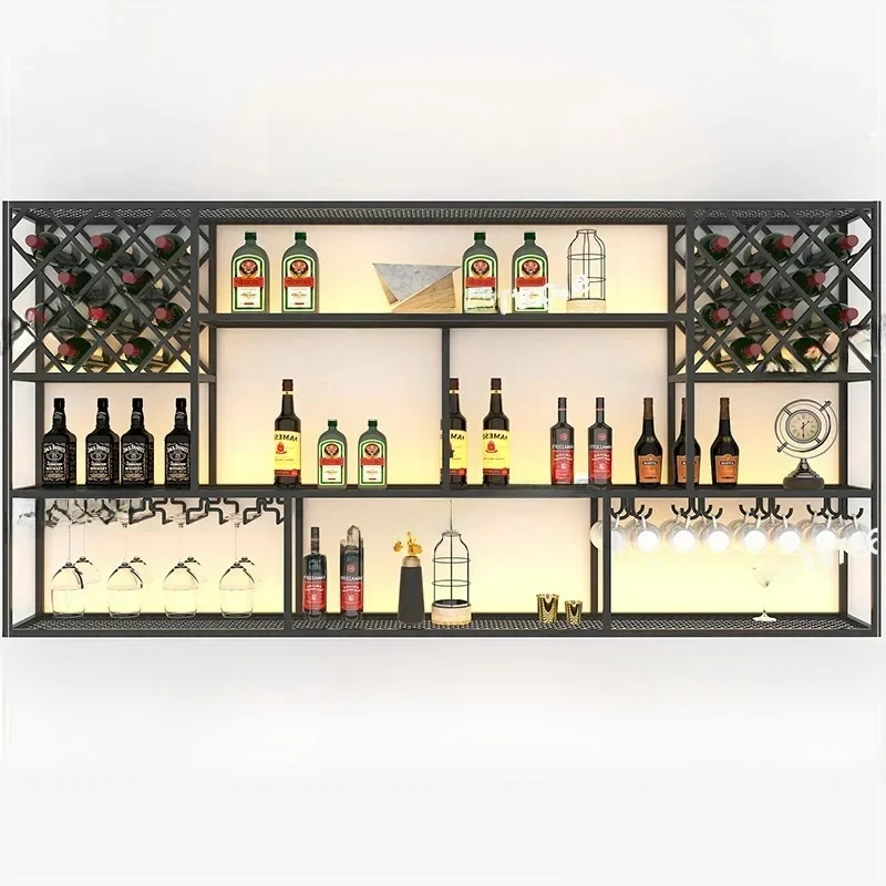 

Bar Hanging Cabinet Wall Type Wrought Iron Restaurant Background Red Wine Metal Display Rack