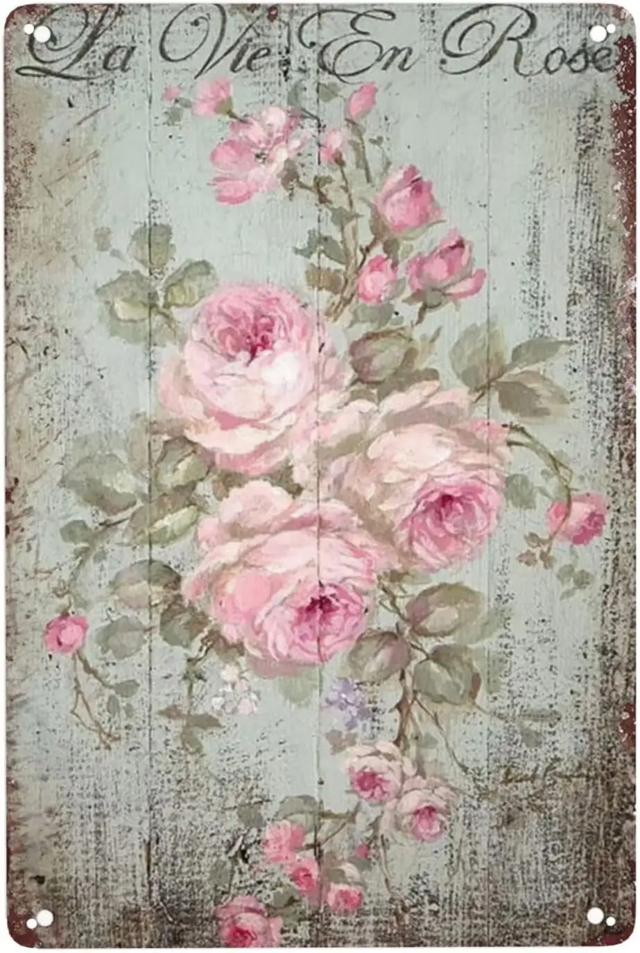 Letreros Metálicos Vintage con Estampado de Rosas Románticas Estilo Shabby Chic, Decoración de Pared Rústica para Baño o Casa de Campo