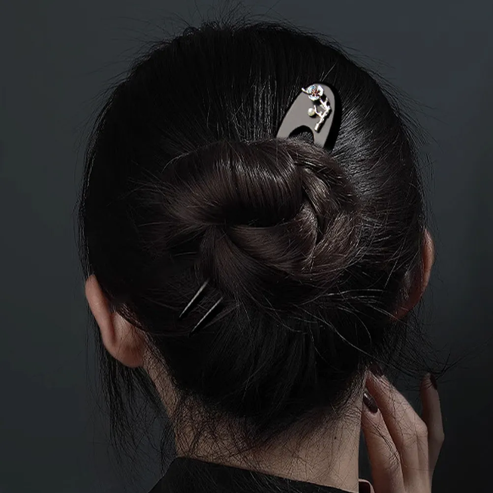 

Black Ebony Pin U Shaped Wooden Stick Vintage Chinese Hair Fork For Bun Chignon Styling Hair Accessories For Women