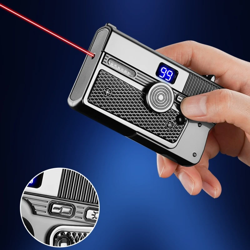 New Multifunctional Laser Illuminated Folding Windproof Lighter, Metal Gyroscope Gun Type Battery Display Cigarette Lighter - Image 4