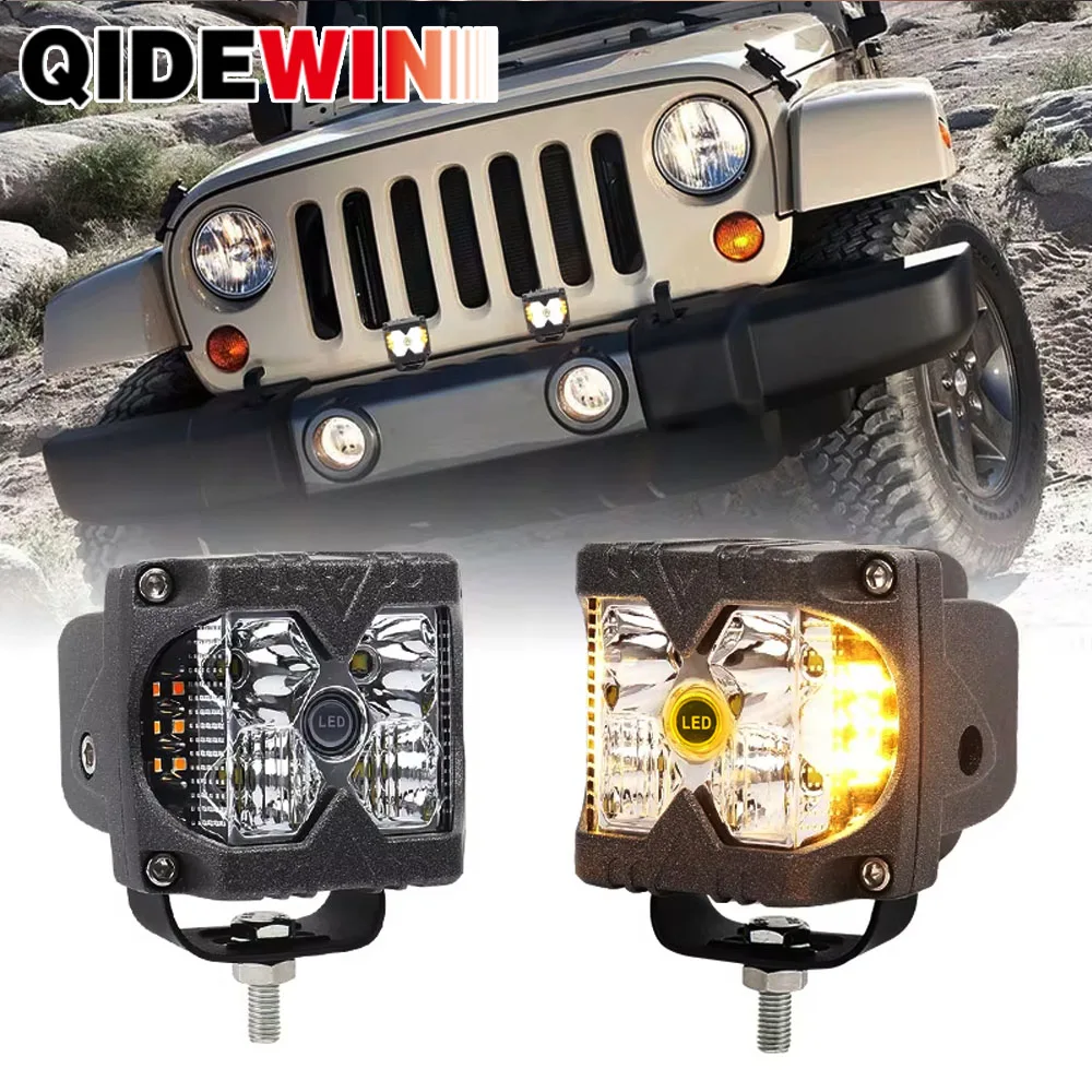 Black 1 Set 2 Pcs Side Shooter LED Pod Lights With Strobe Dual Side Amber DRL Spot Driving Work Lamps for Truck ATV UTV off-Road