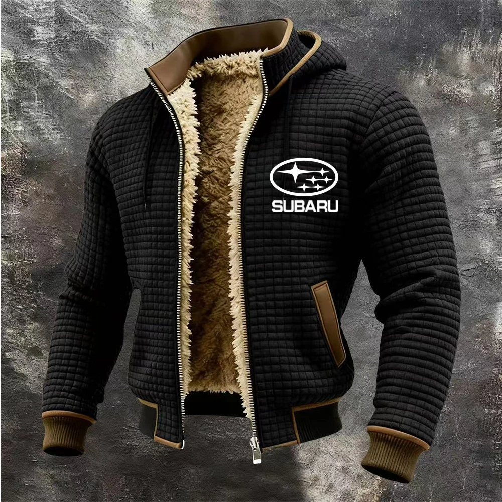 

SUBARU Korean version shirt large grid new jacket hooded autumn and winter men's thick velvet warm cardigan jacket loose top cas