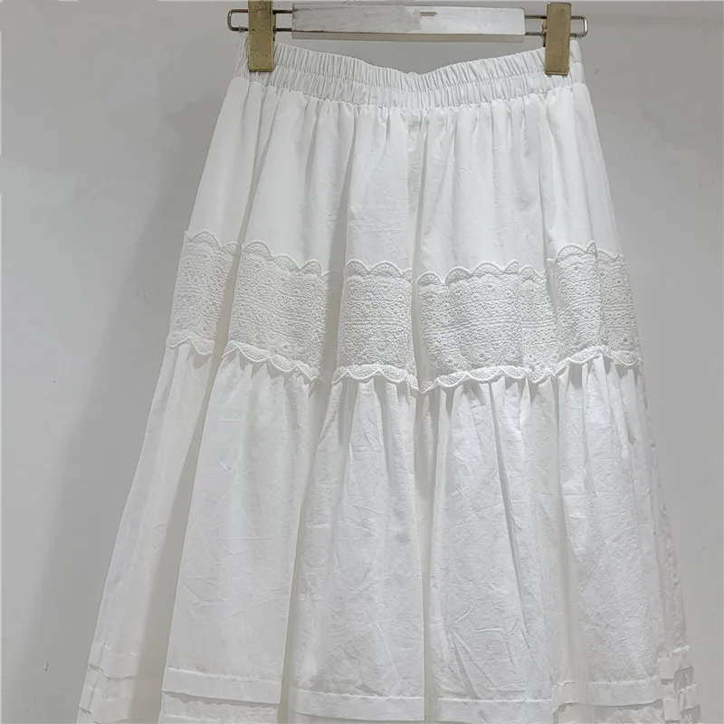 HKSH Women Skirt Hollow Out Crochet Pleated A-line Slimming Elastic Waisted Elegant Chic Casual Skirts New Spring Summer HK21545