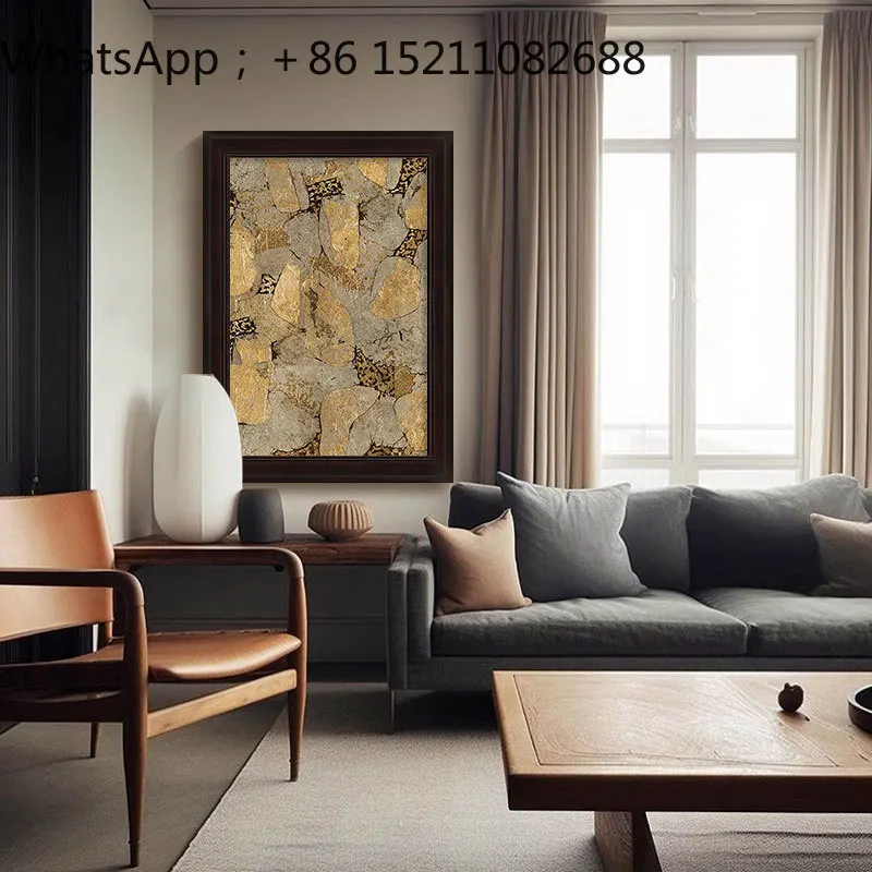 SCY light luxury living room decorative painting gold foil pure hand-painted oil painting texture porch hanging painting