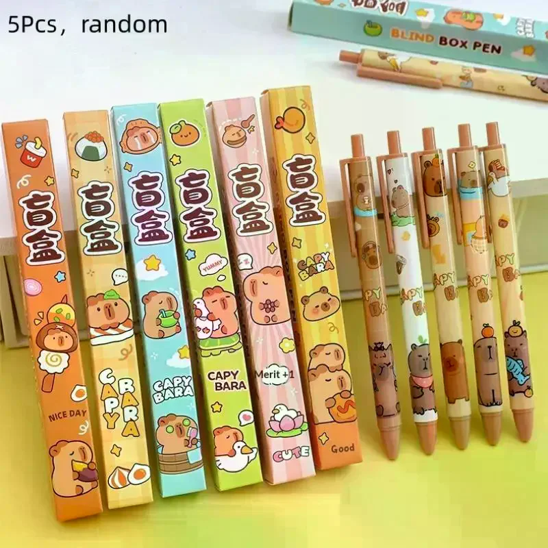 

5Pcs Cute Cartoon Capybra Box Gel Pen Ink Quick Drying Cute Neutral Pen Student Kids School Writing Supplies Stationery