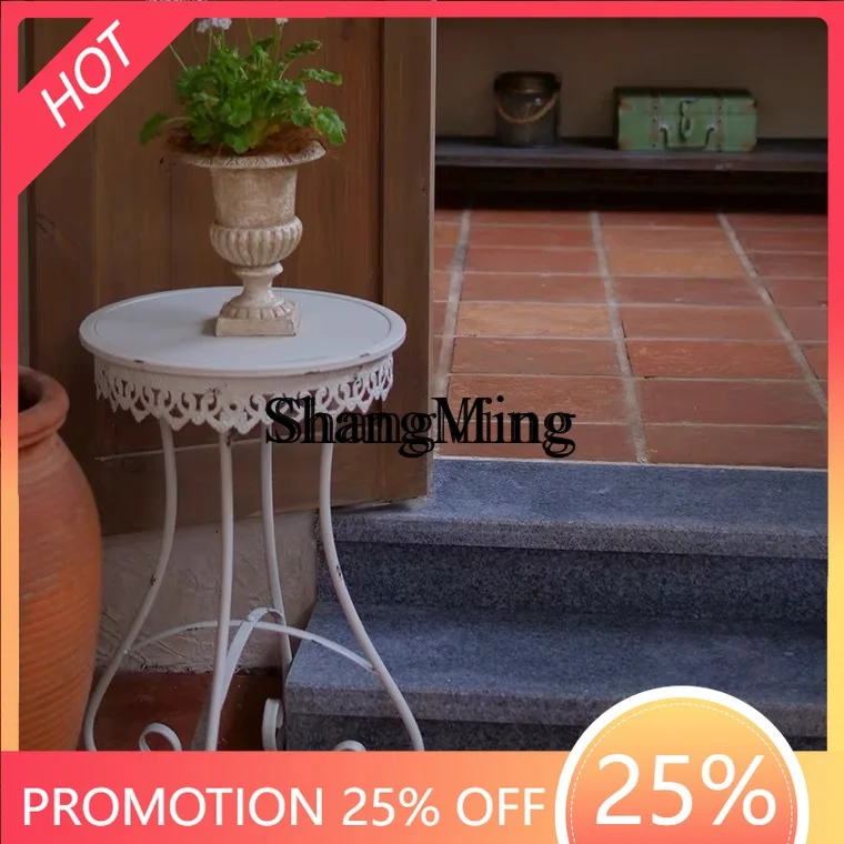 FG الرجعية الحديد المطاوع زهرة البراز في الهواء الطلق طاولة مستديرة صغيرة الحديقة القديمة شرفة فناء رف زهور صغيرة