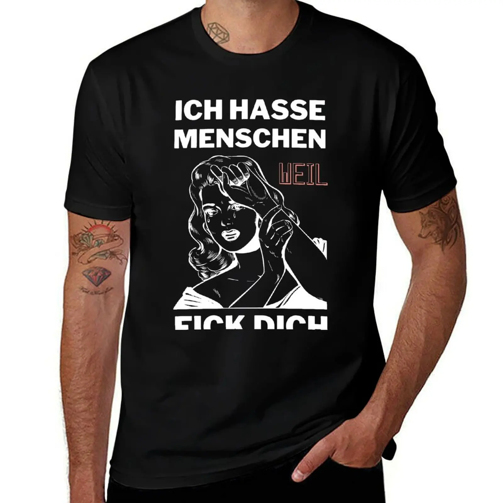 Ich hasse Mensch، wieul Fick dich. تي شيرت أساسي تي شيرت مضحك تي شيرت فكاهة داكنة تي شيرت للرجال تي شيرت بقصة ضيقة #1
