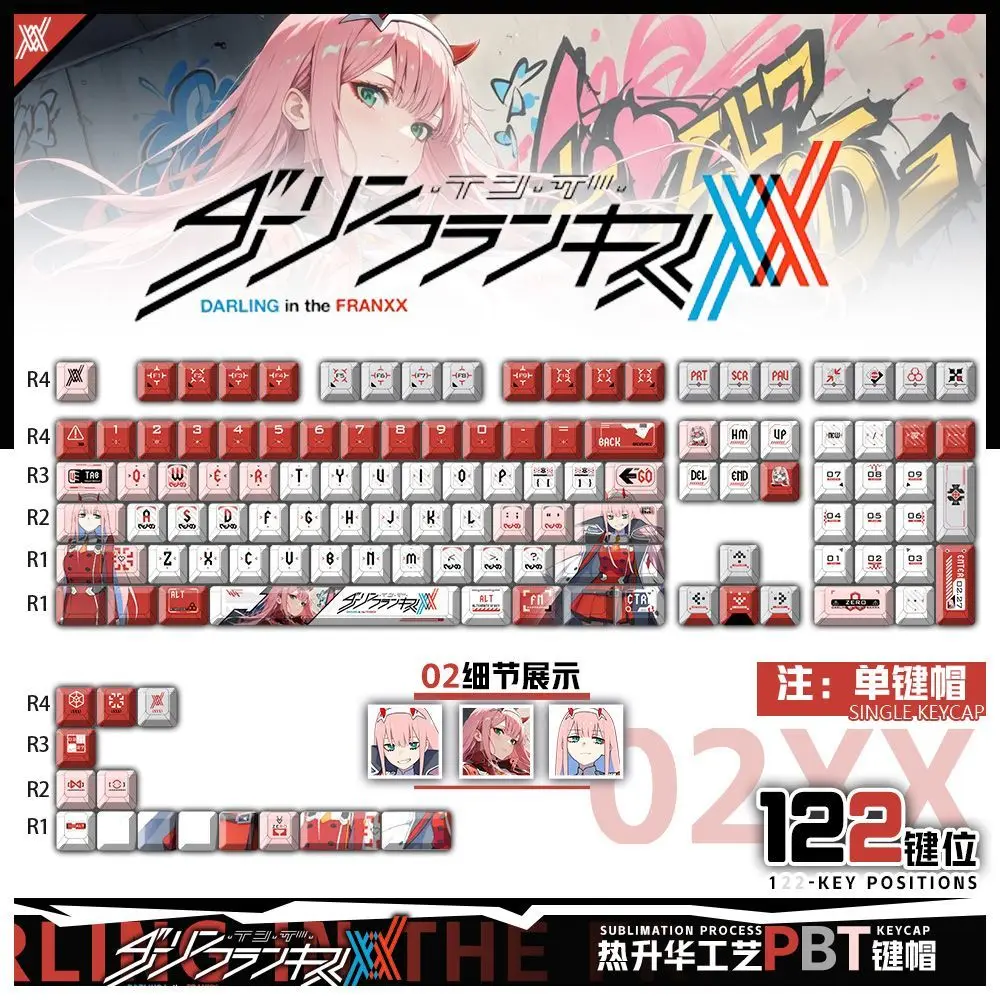 

DARLING in the FRANXX02 keycaps Anime Game Chreey 2D PBT Transparent key capsfor Made68 Mad68 Wooting 60 Mechanical Keyboard