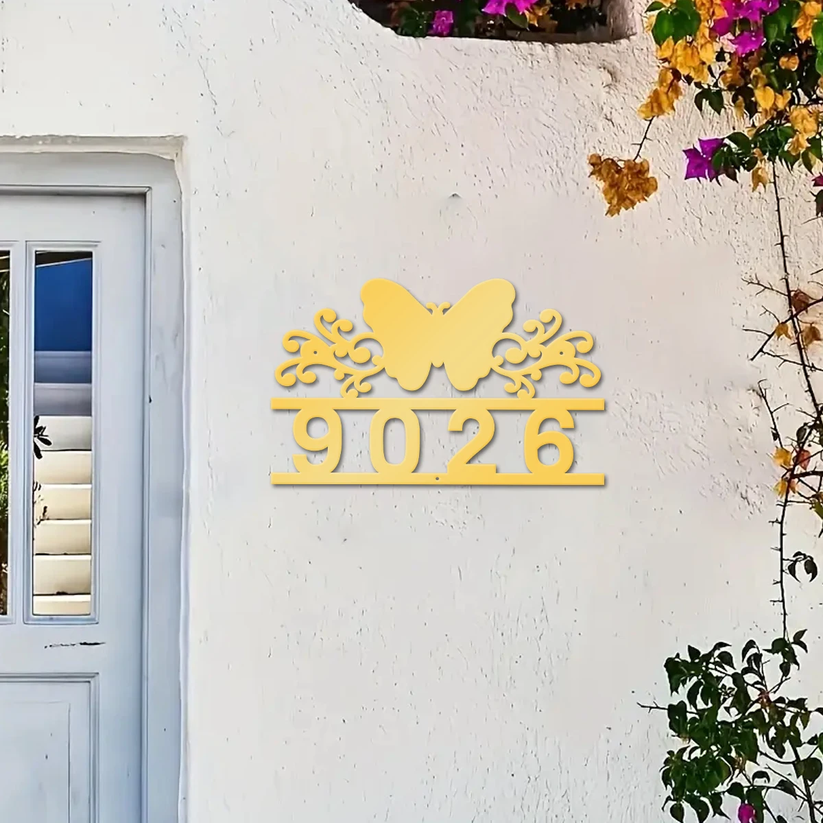 1Pc Custom butterfly Metal Street Address Number Sign,Ideal Home Room Garden Farm Fence Office Windows Wall Post Box Decor Gift view 5
