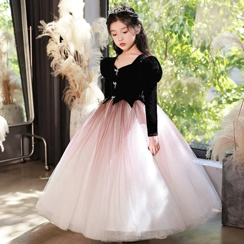 2024 Newest Girls Elegant Dresses Children Birthday Party Luxury Slim Fit Ceremonial Dress School Gala Host Classic Formal Gowns