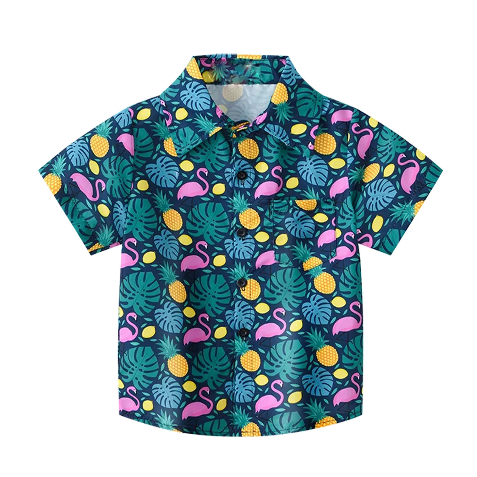 Summer Boys Shirt Hawaiian Beach Graphic Print Short Sleeve Casual Button Kids 2-8y Shirts Holiday Seaside Children Blouse Tops