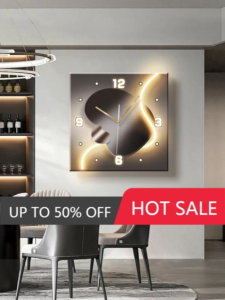 Stone to run wall clock living room modern light luxury decoration clock hanging wall light high-end sense restaurant clock