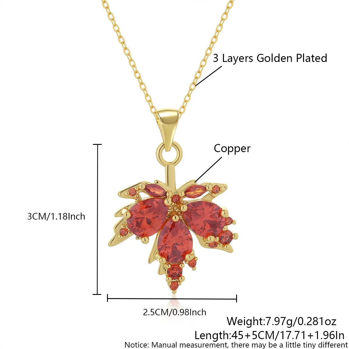 MHS.SUN 5pcs/Lot Cubic Zircon Leaves/Flower Pendant Necklaces Gold Plated Maple Leaves/Ginkgo Biloba Chain Jewelry for Women